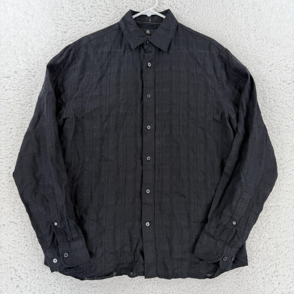 Banana Republic Shirt Mens Large Gray Plaid Long Sleeve Button Up Linen Casual